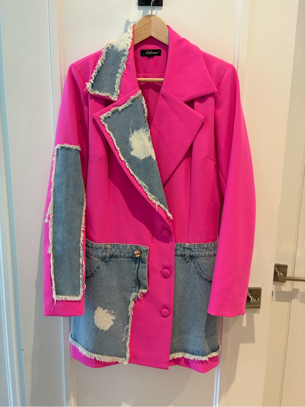 Fuchsia Blazer with Denim Patchwork